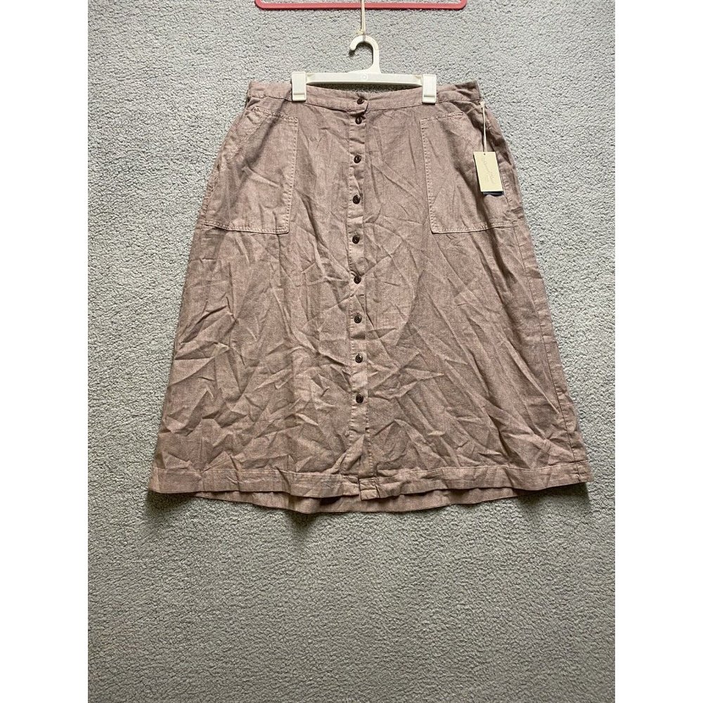 Universal Thread XXL Brown Linen Blend Button Front Midi Skirt Elastic Waist New